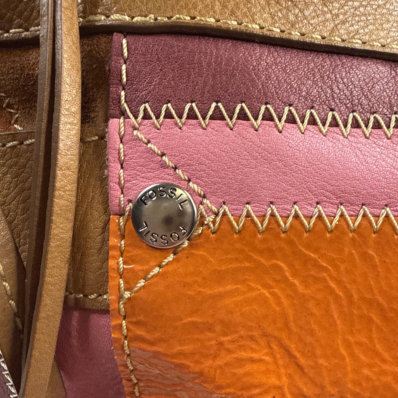 Fossil Patchwork Sydney Leather Shoulder Bag Purs… - image 3