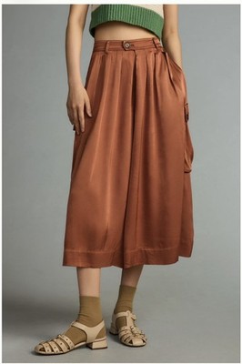 Anthropologie Silky Pleated Bronze Culottes M