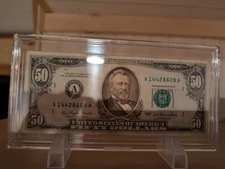 $50 Dollar Bill 1977 Boston FRN Note A14428609A Paper Currency Preserved In Case