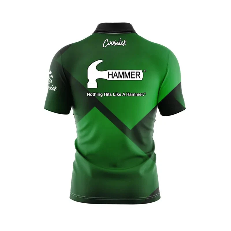 Hammer Green Blocks Quick Ship CoolWick Sash Zip Bowling Jersey