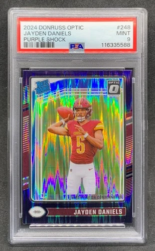 2024 Donruss Optic JAYDEN DANIELS Purple Shock Prizm Rated Rookie SP Mint PSA 9
