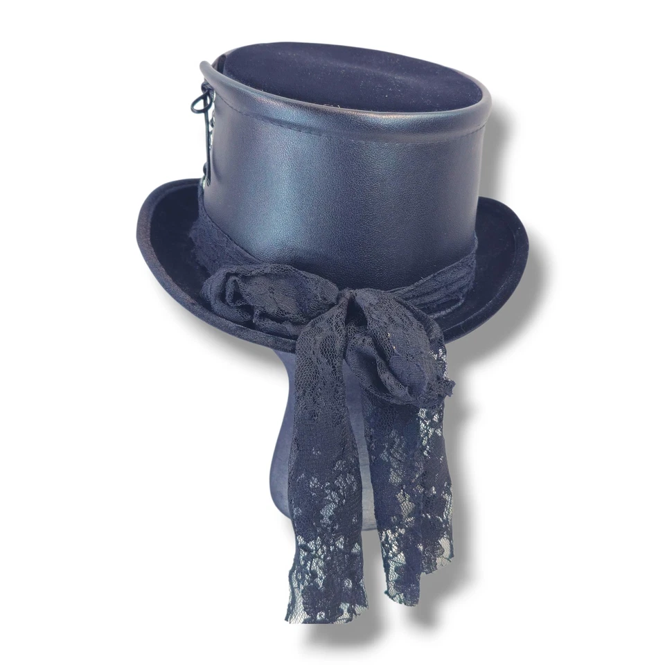 Sombrero de copa Spirit negro Steampunk gótico Halloween terciopelo encaje imitación cuero talla única Foto 2 de 4