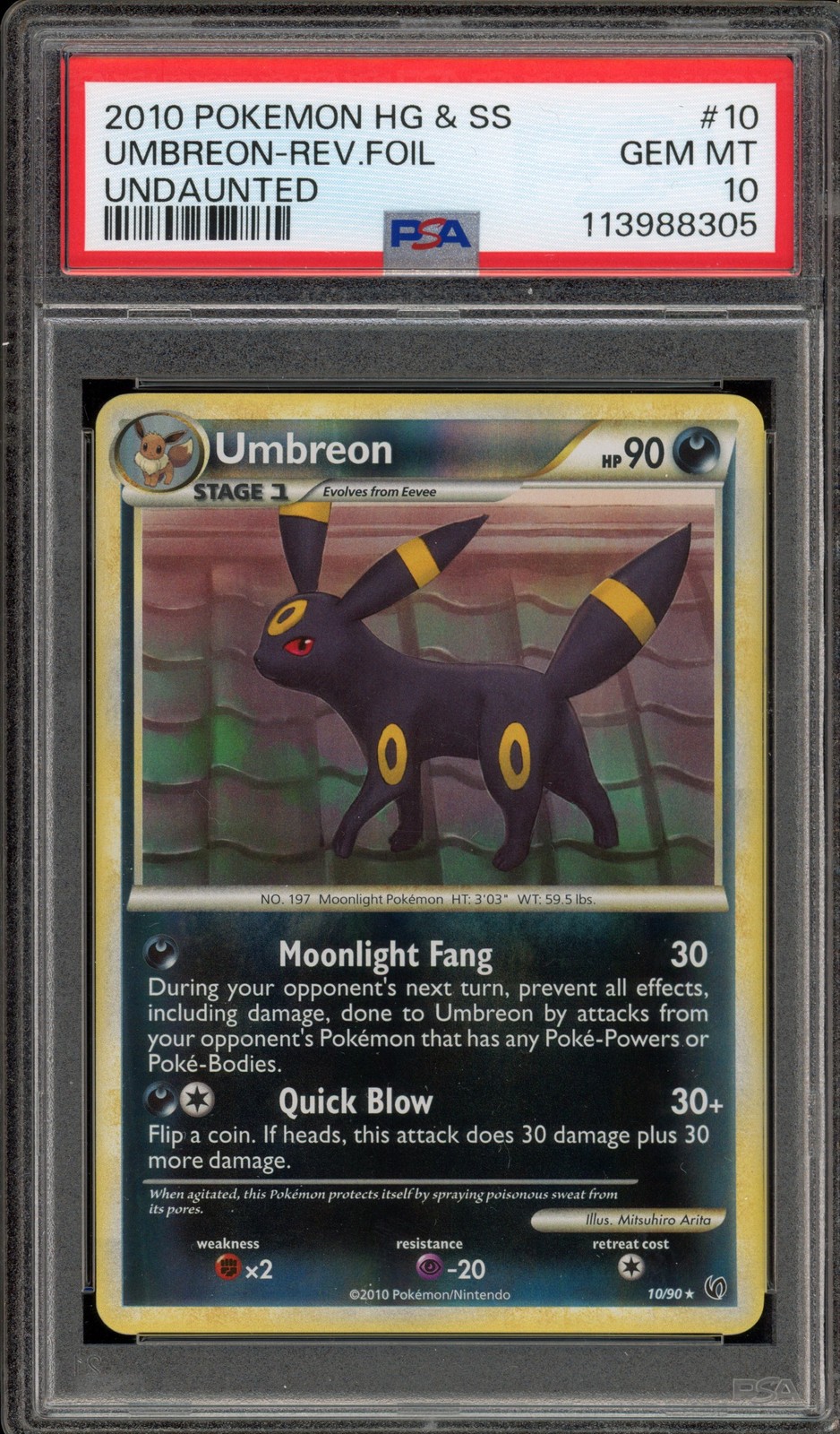 Pokemon Umbreon Undaunted Reverse Holo Rare #10 PSA 10 Gem Mint