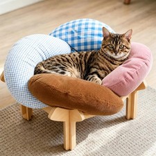 Elevated Cat Bed Wooden Cat Couch Fluffy Cat Sofa Flower Indoor Cats Raised Cat