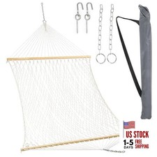 Double Cotton Rope Hammock with Hardwood Spreader Bars – Heavy-Duty 2-Person 