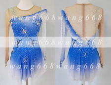 Ice Figure Skating Dress Rhythmic Gymnastics Twirling Competition blue dyeing