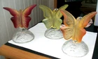 New Listing3 Fenton butterfly on branch clear base satin light green apricot violet wings