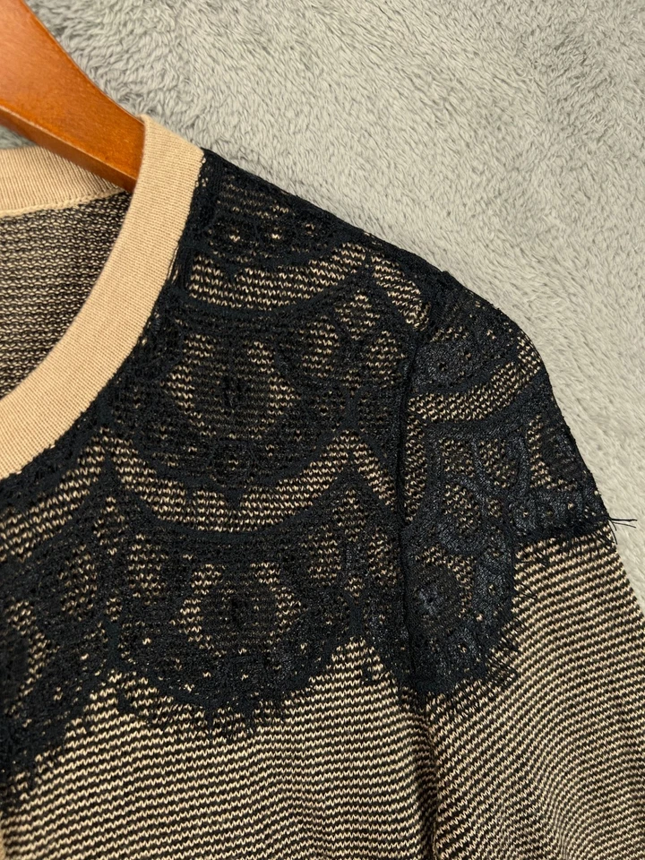 ANN TAYLOR Mujer Pequeño Cárdigan Marrón Negro Encaje Superposición Suéteres Topper Botón Foto 4 de 4