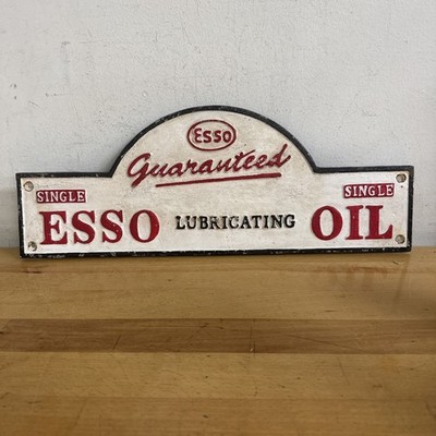 VINTAGE ESSO SIGN OLD - 19'' - CAST IRON AUTOMOBILE LUBRICATION OIL - LOOK
