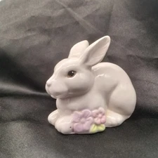 1970’s Russ Berrie and Co White Porcelain Bunny w/ Floral Accents-#1058