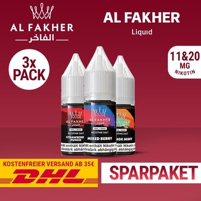 3 x Al Fakher Liquid - 11mg & 20mg - Alle Sorten | Nikotinsalzliquid