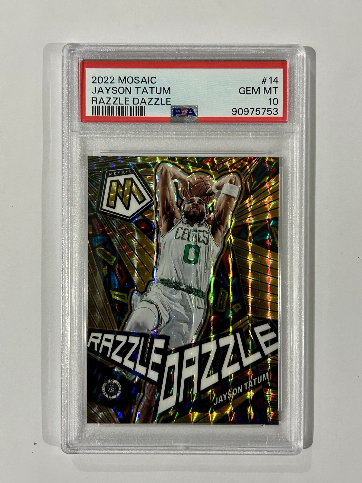 2022 Panini Mosaic Jayson Tatum Razzle Dazzle #14 Case Hit SSP PSA 10 Celtics