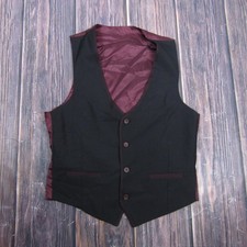 Suit Vest Mens 46 Black Solid 3 Piece Waistcoat 4-Button Belted Formal Dress
