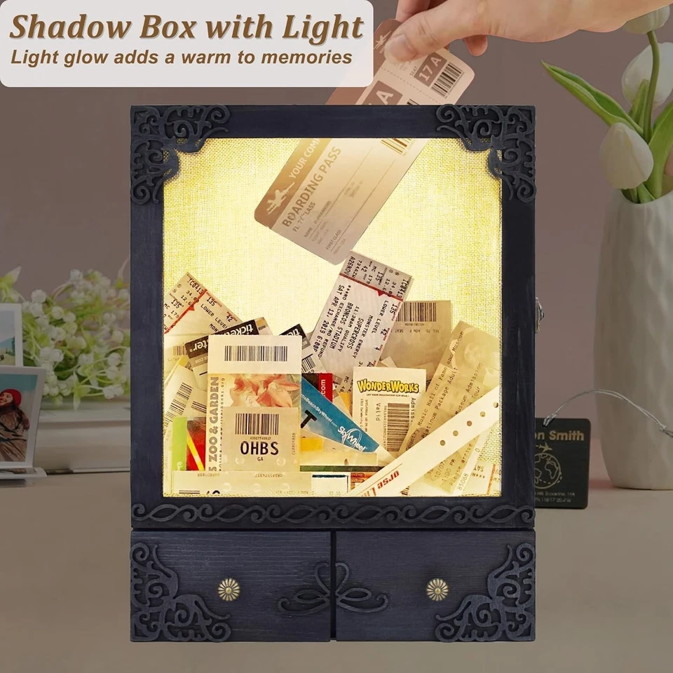 Shadow Box Frame with Light Memorial Display Case Decorative Keepsake Box - Image 4 of 4