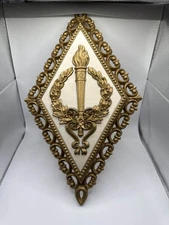 MCM Homco Syroco Gold Diamond Torch Wall Plaque Hollywood Regency Decor