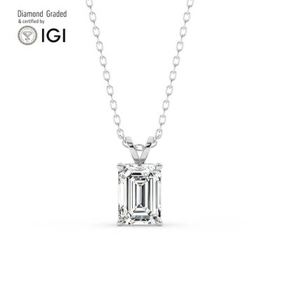 Smaragd Solitär Labgrown Diamant Anhänger 18k Weißgold 3 Kt D Vs1