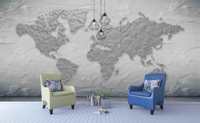3D Plaster Sculpture World Map Wall Murals Wallpaper Murals Wall Sticker