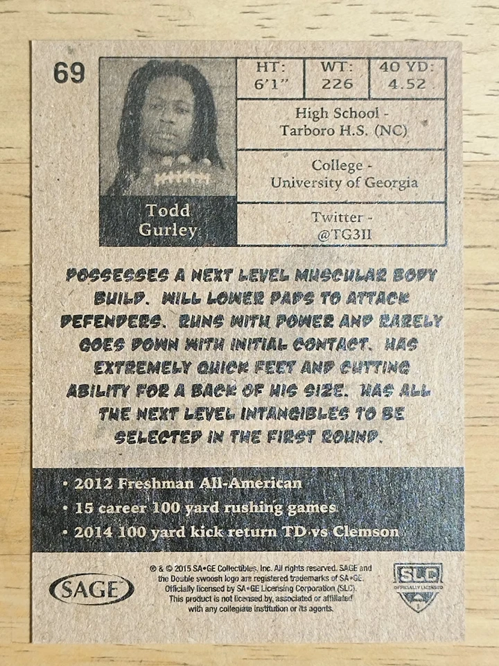 2015 SAGE HIT #69 Todd Gurley NL - Image 2 of 2