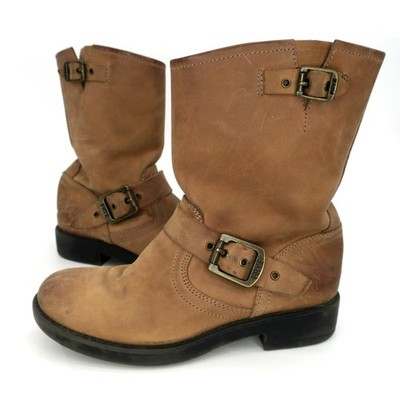 Frye Engineer Pull On Boots Kids Youth Sz 1 Brown Distressed Leather Buckles