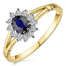 9ct Gold Oval Cubic Zirconia Sapphire Halo Engagement Ring By Citerna