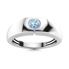 Solitaire 4MM Round Aquamarine 925 Sterling Silver Women Bezel Set Ring