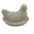 Hazel Atlas White Milk Glass Hen on a Nest Dish Chicken in Basket- Small