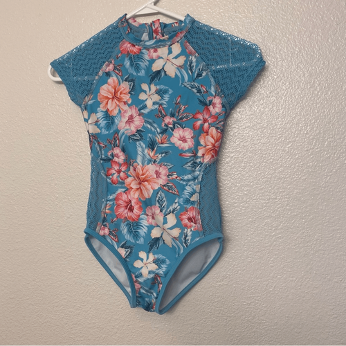 Art Class Girls One Piece Surf Floral Swimsuit Blue floral boho crochet M 8 - Picture 2 of 7