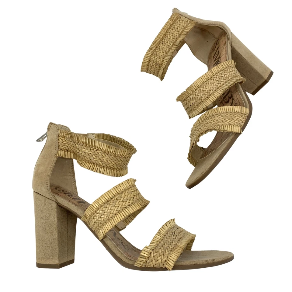 Sandalias de tacón alto Sam & Libby de paja para mujer talla 9,5 gruesas 2256 beige Foto 3 de 4