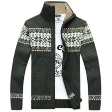 Herren Strickjacke Ethnische Blumen Reißverschluss Pullover Hoher Kragen Mantel