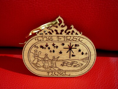 VTG Balsa Wood Handmade Christmas Ornament THE FIRST NOEL Wise Men Stars Sheep