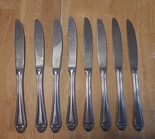 Pfaltzgraff Stainless Biscayne Clam Glossy 8 Dinner Knives Fan Tip Flatware Lot