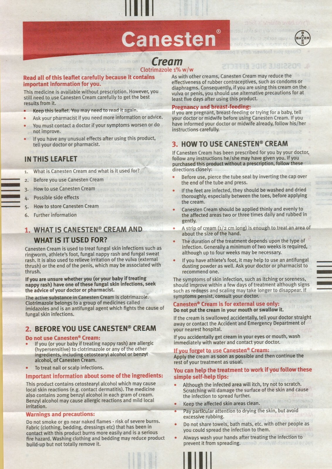 Canesten Cream 20g Athletes Foot Thrush Nappy Sweat Rash Ringworm Anti