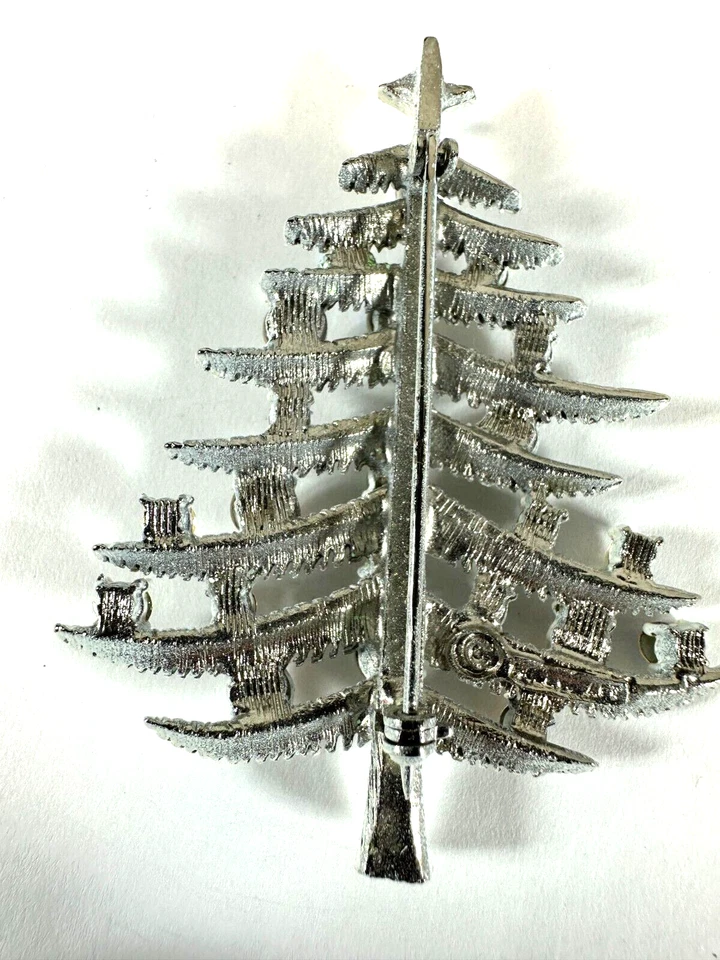 Винтажная брошь Hollycraft рождественская елка белый AB со стразами серебристый - Изображение 4 из 4