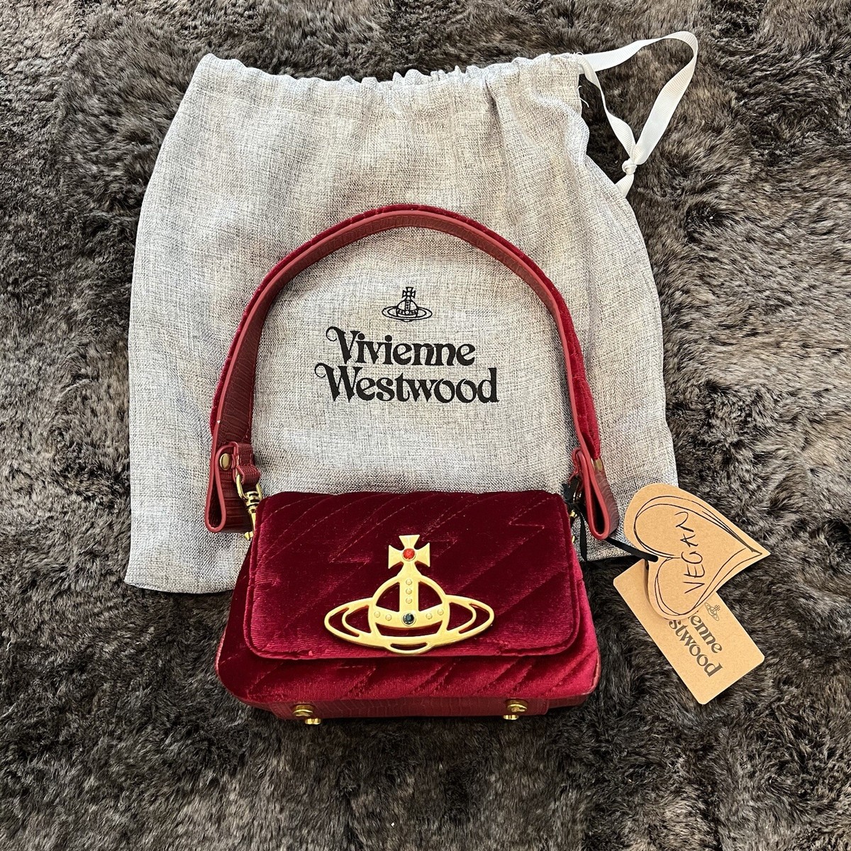 NEW~VIVIENNE WESTWOOD Burgundy Velvet Hazel Quilted Clutch NEW~VIVIENNE WESTWOOD Burgundy Velvet Hazel Quilted Clutch