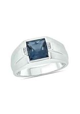 3.00Ct Princess Cut Lab Created Sapphire Men's Ring 14K White Gold Plated Silver