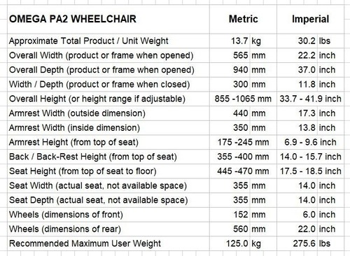 Omega PA2 Wheelchair - 14" Seat Width, QR Self-Propel, Lightweight, Anti-Tips - Picture 9 of 9