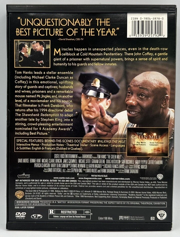 The Green Mile DVD Tom Hanks David Morse Bonnie Hunt Free Shipping 2001 - Image 2 of 3