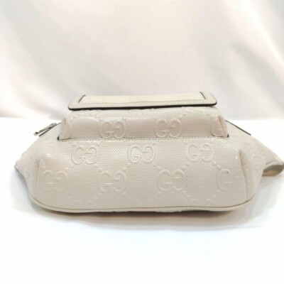 GUCCI Body Bag Large GG Embossed Leather White 645093 Fanny Pack