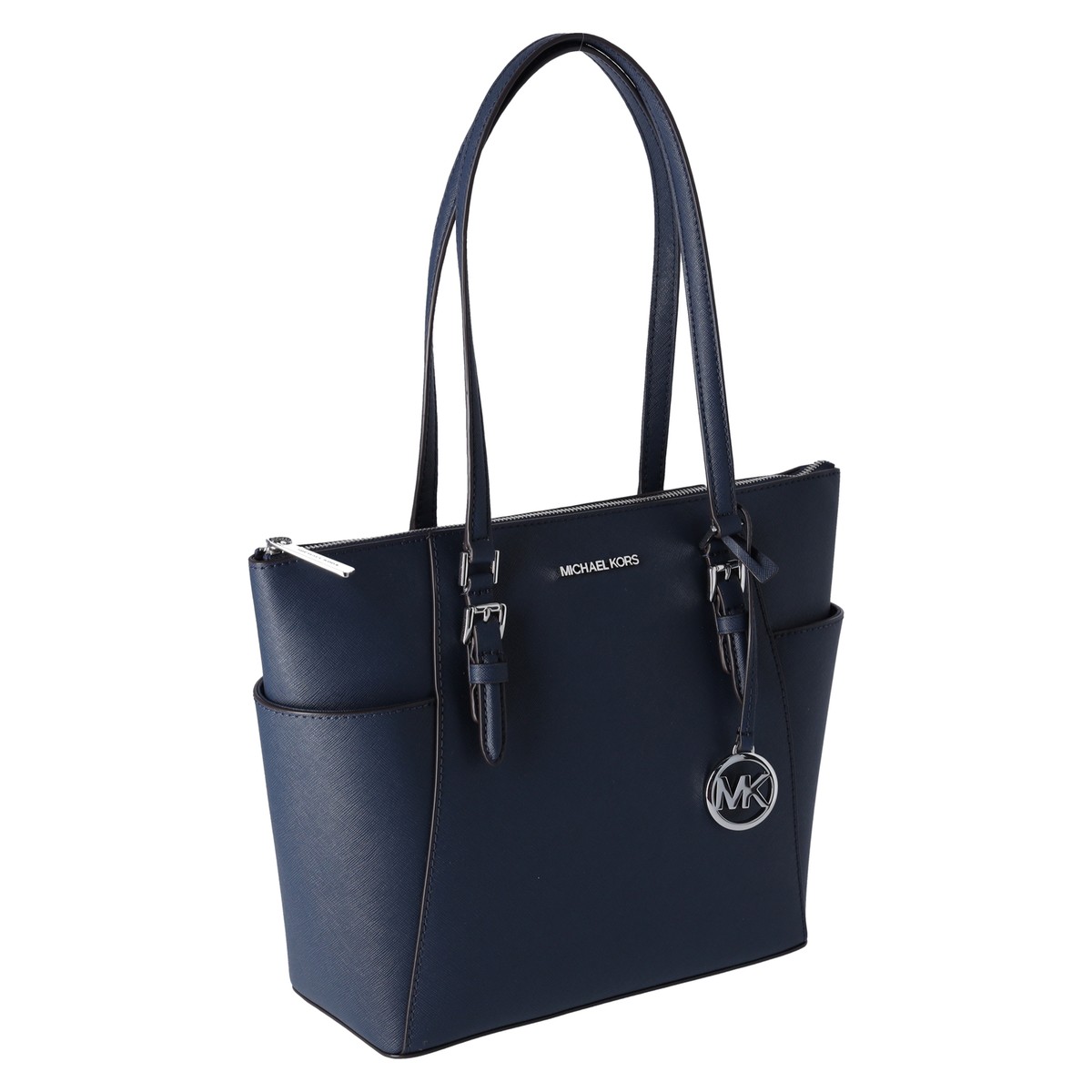 Michael Kors Charlotte Top Zip Tote Shoulder Bag Navy Saffiano 