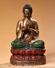 7.8" Old Chinese Dynasty Bronze Draw Color Gilt Sakyamuni Amitabha Buddha Statue