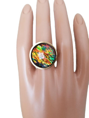 Opal Ring: Aurora Style Faceted Resin 20mm Ring; 18 Karat GP Stainless-Steel