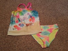 Girls WONDER NATION size 10/12 Two Piece Rainbow and Unicorn Swim Suit