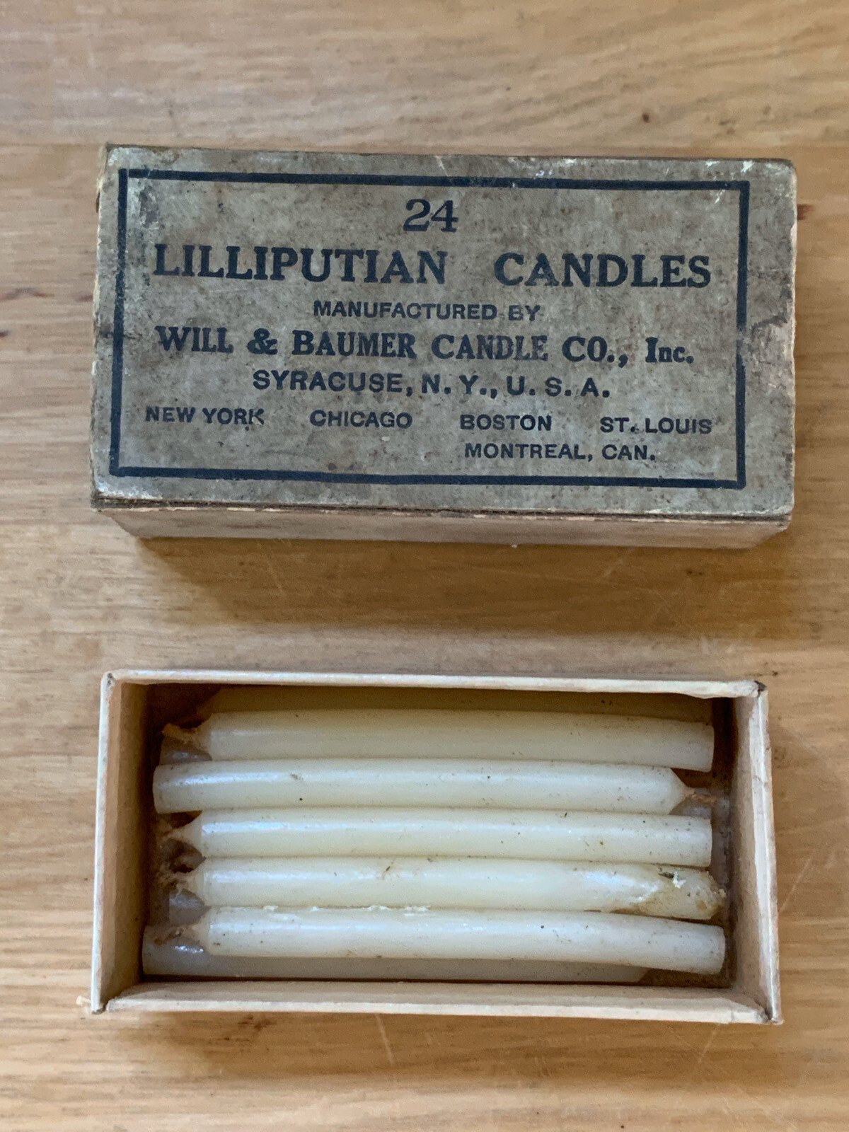 Vintage Box of Lilliputian (Mini) Candles by Will & Baumer Candle Co