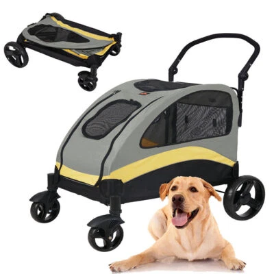 BINGOPAW Heavy Duty Dog Stroller Double Door Pet Trolley Carrier Cart Foldable Jogger 30"