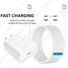 For MacBook Air/iPad/Pro/Samsung PD Type C Fast Charger Adapter USB C To C Cable