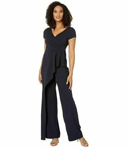NWT Adrianna Papell Women's Crepe Cascading Jumpsuit 8 Midnight - Picture 1 of 3