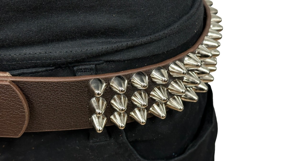 Brown THREE Row UK77 CONE Stud Belt Leather Handmade Studded