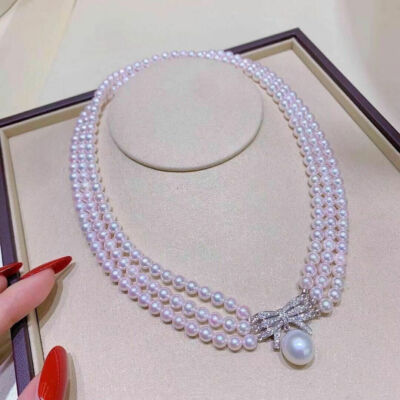 Triple Strands 6-7mm 10-13mm South Sea Round White Pearl Necklace 18''19''20'' S925