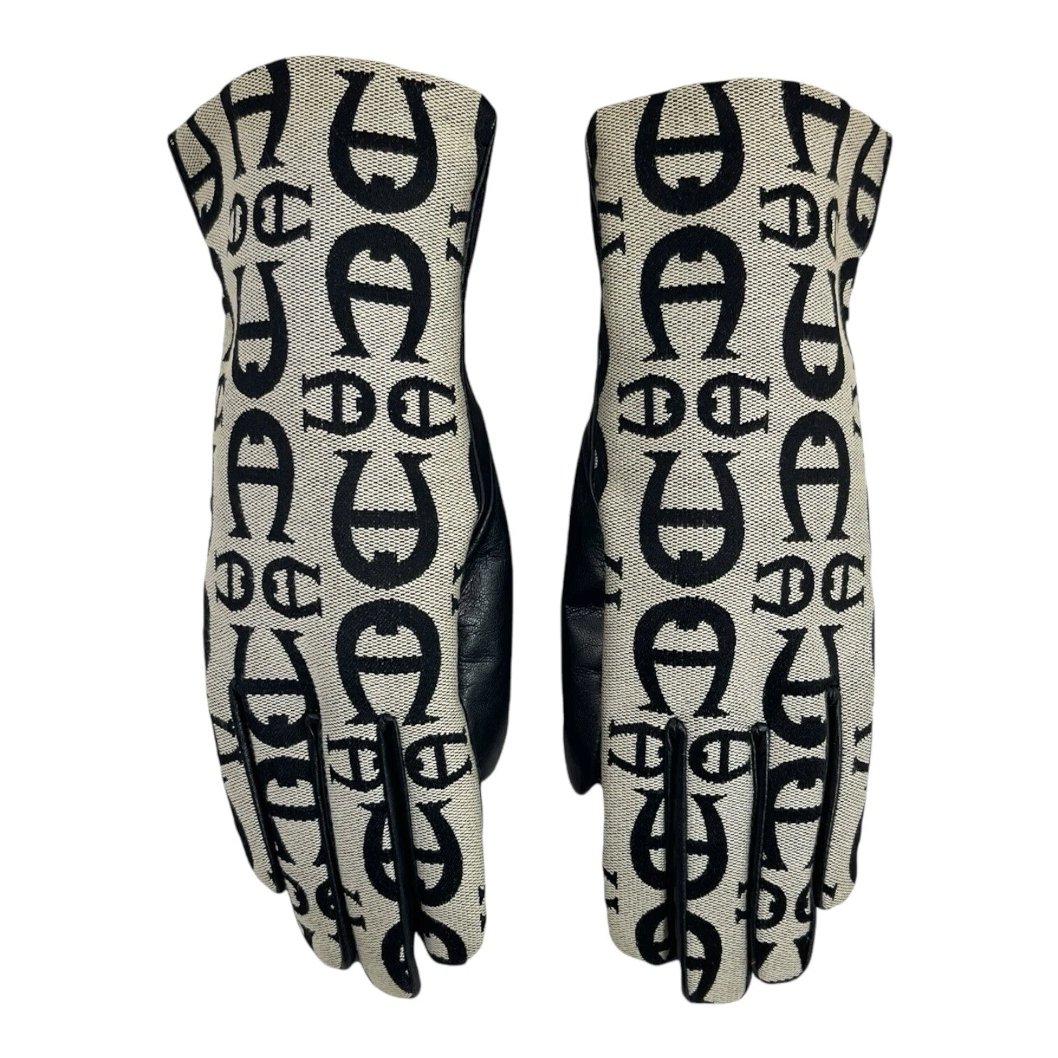 Vintage 90s ETIENNE AIGNER Womens L Leather Jacquard Gloves Lined Designer NOS
