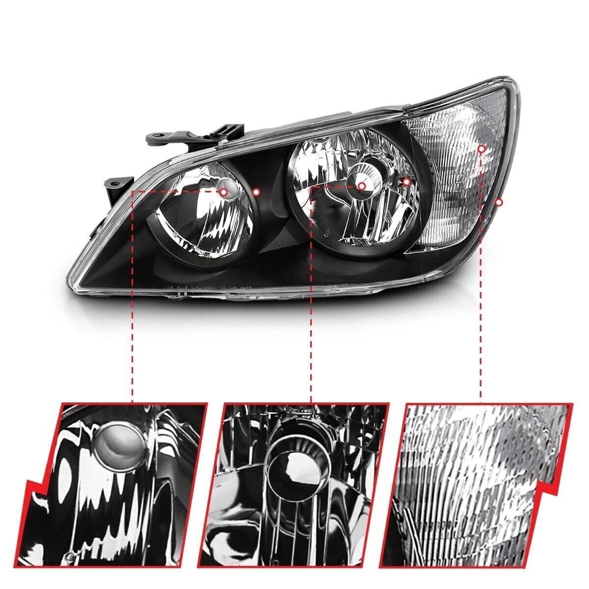 ANZO 121210 Crystal Headlights Lamp Assembly Black for 2001-2005